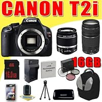 Canon EOS Rebel T2i 18 MP CMOS APS-C Digital SLR Camera w/ Canon EF-S 18-55mm f/3.5-5.6 IS Lens + Canon EF 75-300mm f/4-5.6 III Telephoto Zoom Lens LPE8 Battery/Charger Filter Kit Backpack DavisMAX 16GB Bundle