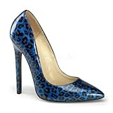 5 inch Stiletto Heel Pointy Toe Pump Blue Pearlized Patent (Cheetah Print)