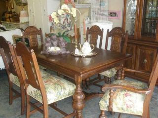 Dining Room on Carved Oak Dining Room Table And Chairs  Rustic Vintage Wood Dining