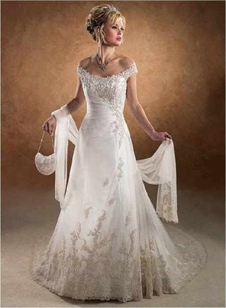  Off  the shoulder  lace wedding  dress 