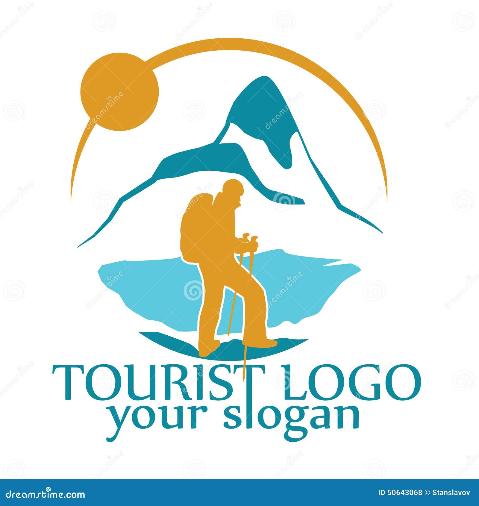 vector logo tourism man mountain lake 50643068