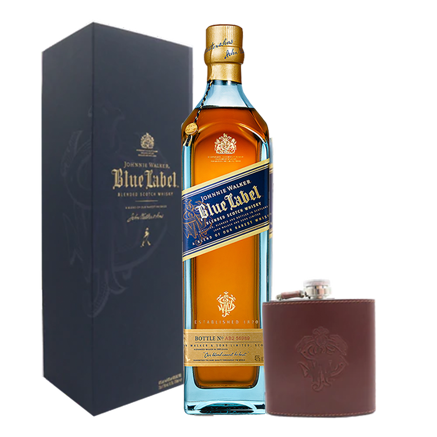 Johnnie Walker Blue Label 750ml with FINO Leatherware Whisky Flask