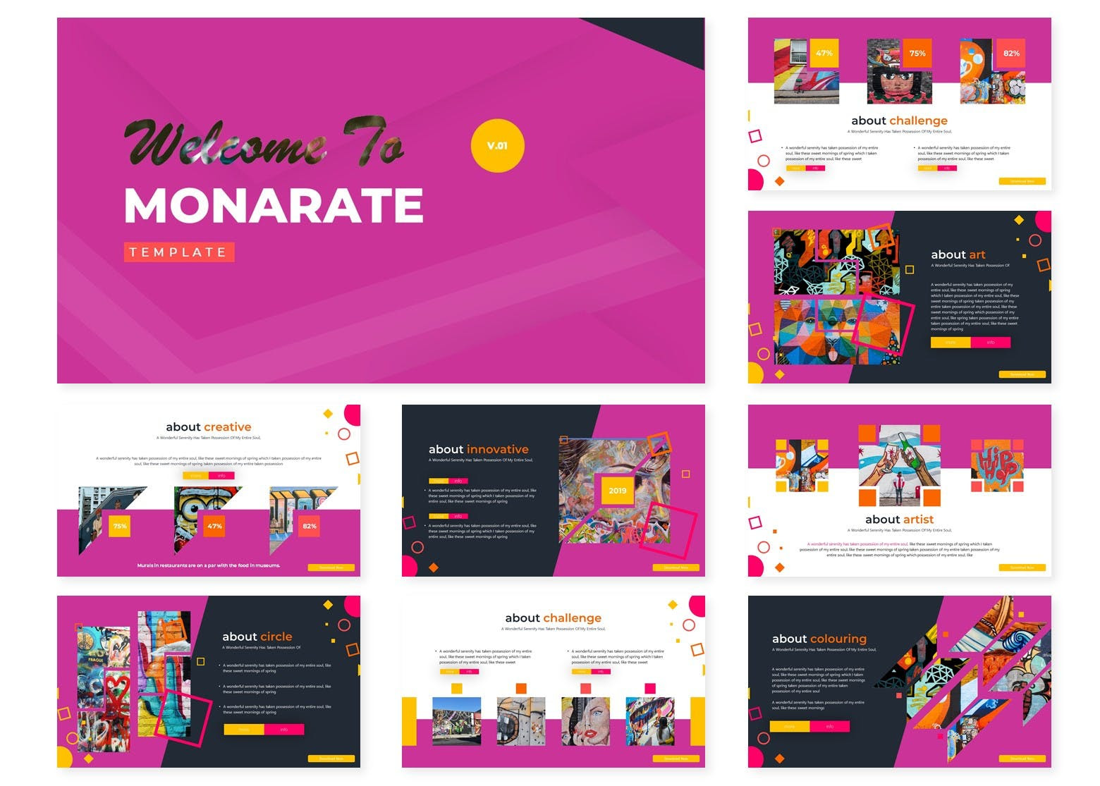 Keynote幻灯片素材街头涂鸦艺术monart Keynote Template 变色鱼