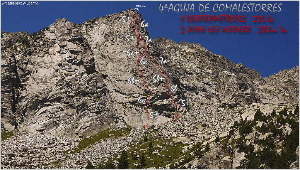 RESEÑA JOHN LE HOOKER 200m 7a Y DENTROMETI2 235 6c - 4º AGUJA DE COMALESTORRES - CAVALLERS