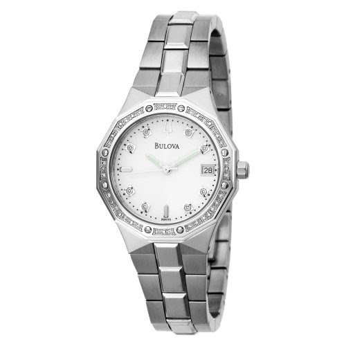 Bulova Women's 96R118 Diamond Accented Case Bracelet White Dial Watch
