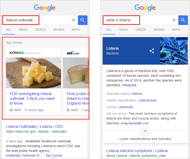  Mobile SERP for News v Non-News Query