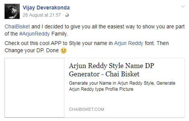 Thank You All For The Overwhelming Response For Chaibisket S Arjun Reddy Style Name Generator Chai Bisket