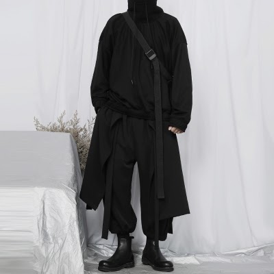 Men's Yamamoto dark wind loose hoodie men's casual jacket lamb wool
high neck patchwork hoodie