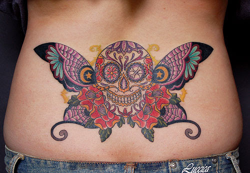 メキシカンスカル 蝶 髑髏 蜘蛛の巣 薔薇 月 星 花 腰 Tattoo タトゥー 刺青 写真共有サイト フォト蔵