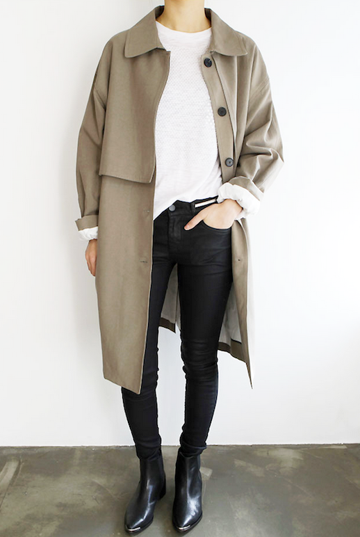 Le Fashion Blog Long Trench Coat Black Coated Skinny Jeans Leather Ankle Boots Via Death By Elocution