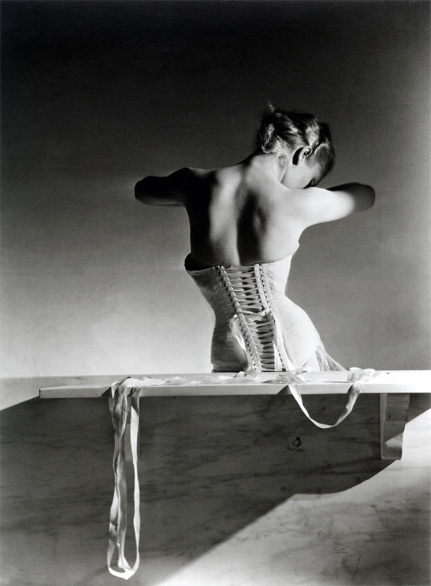 Mainbocher Corset (pink satin corset by Detolle), Paris, 1939. © Horst Estate/Conde Nast