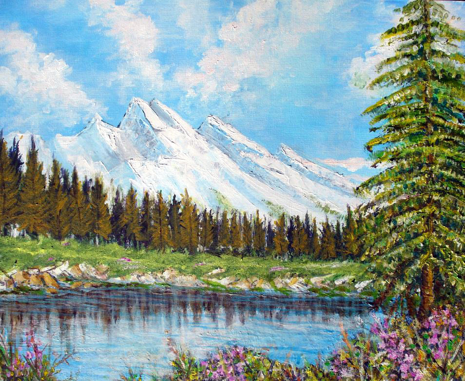 Mes peintures Montagne enneig e surplombant le lac Mes peintures Montagne enneig e surplombant le lac
