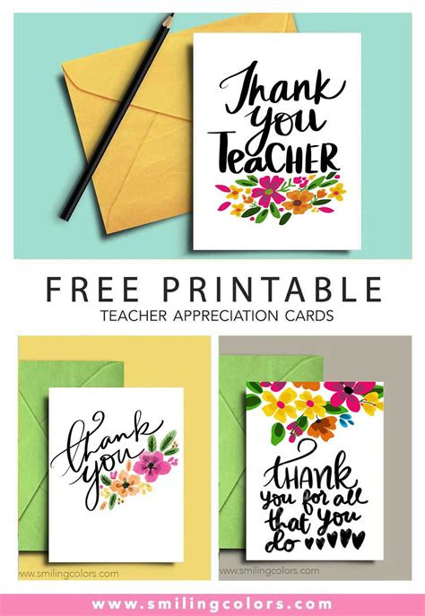 It's always a good time to thank a teacher! thank you teacher a set of 3 free printable note cards smiling colors
