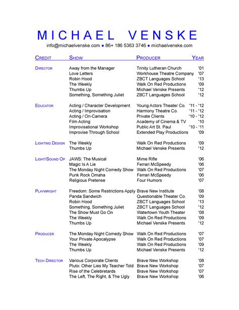 theatre resume template cyberuse