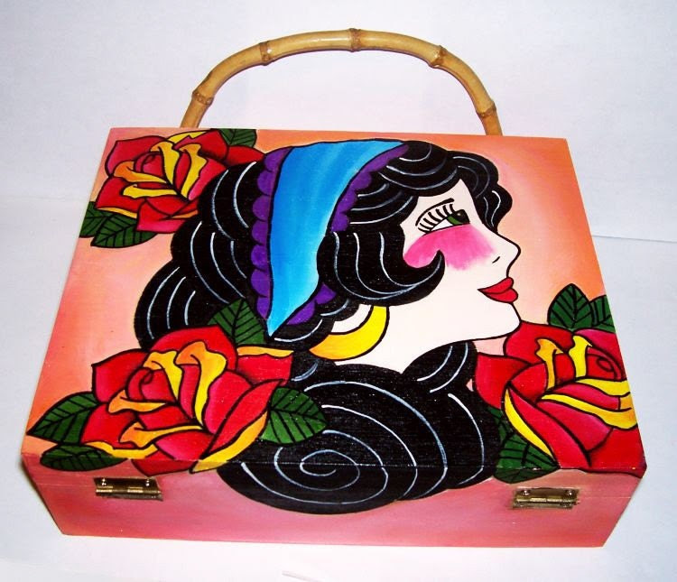 original hand painted cigar box tattoo gypsy girl purse. From artallnight