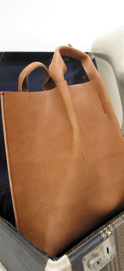 handstitched camel leather tote bag hiddengemstudio
