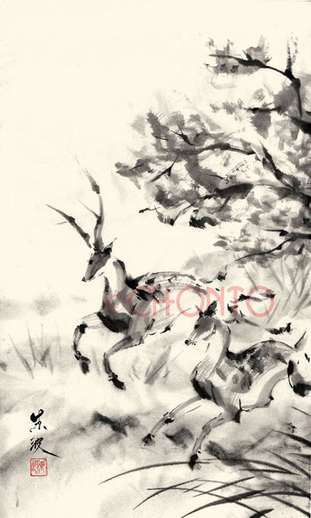 動物 鹿 水墨画 イラスト 墨絵 イラスト ライブペイント ロックなマンガブログchonto