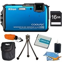 Nikon COOLPIX AW110 16 MP Waterproof Digital Camera with Built-In Wi-Fi ' Ready For Adventure ' Kit Bundle Includes 16GB Memory Card, Lithium Replacement Battery, Mini Table-top Tripod, Deluxe Carrying Case , Lens Cleaning Kit, and Floating Wrist S