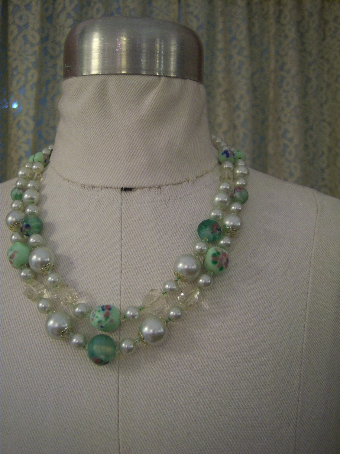 1950's handpainted filipino necklace and earring set