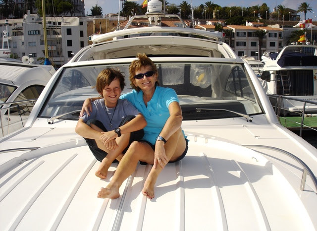 Zoe and Alex on yacht in Mahon harbour