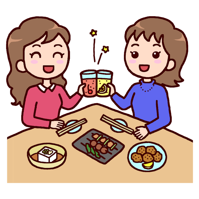 女子会 カラー 忘年会 新年会の無料イラスト 冬の季節 行事素材
