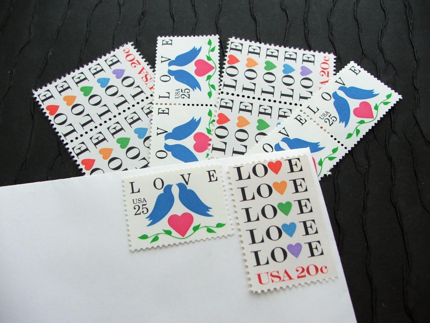 Love Birds Blue .. UNused Vintage Postage Stamps  .. post 25 letters