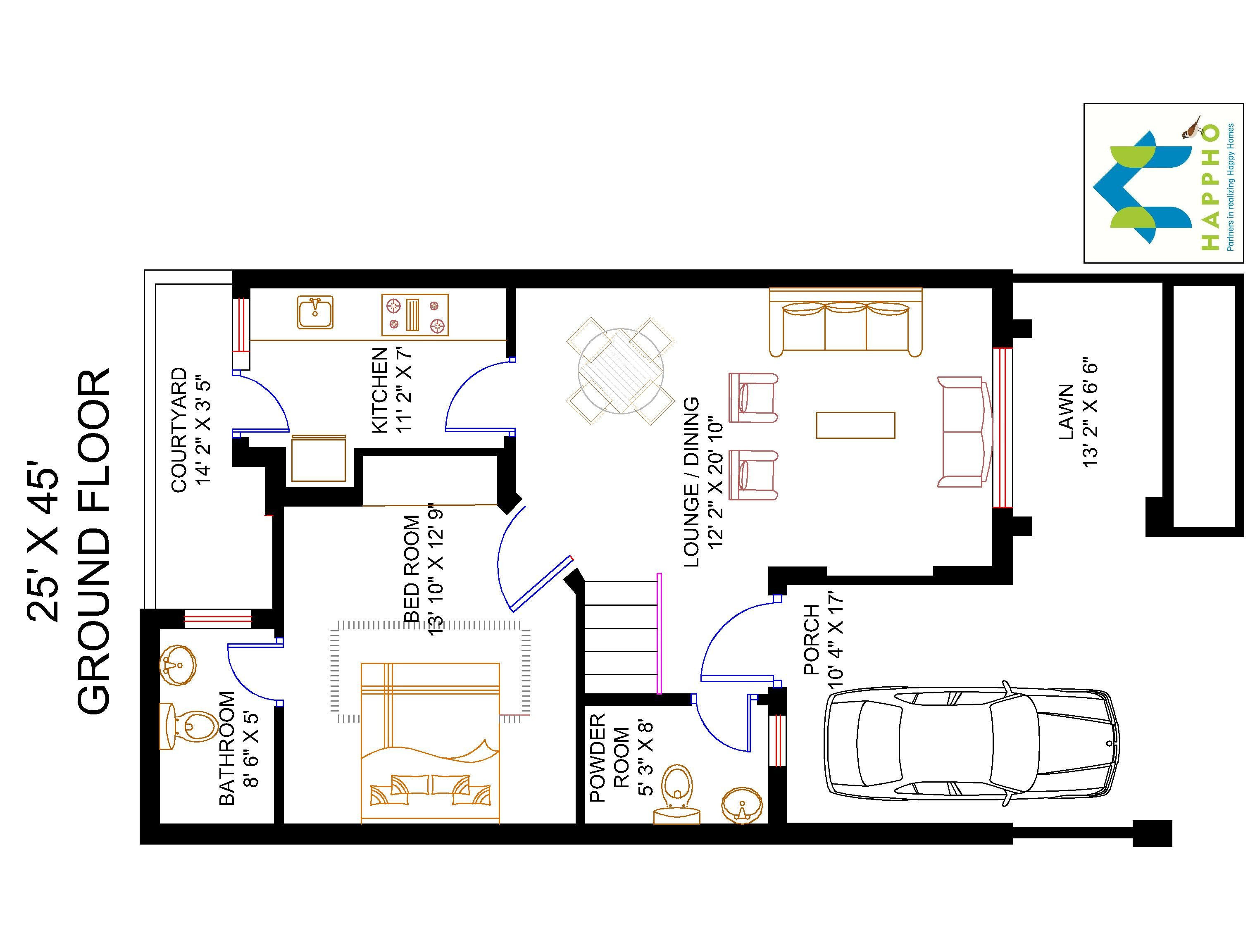 25 X 45 House  Plans  East  Facing 