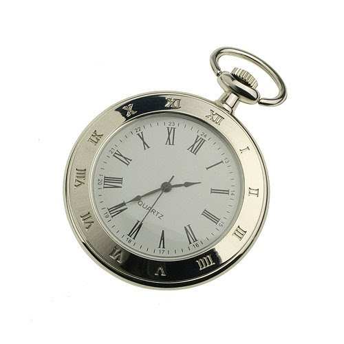 New Mens Stainless Steel Case White Dial Roman Numbers Modern Pocket Watch with Chain