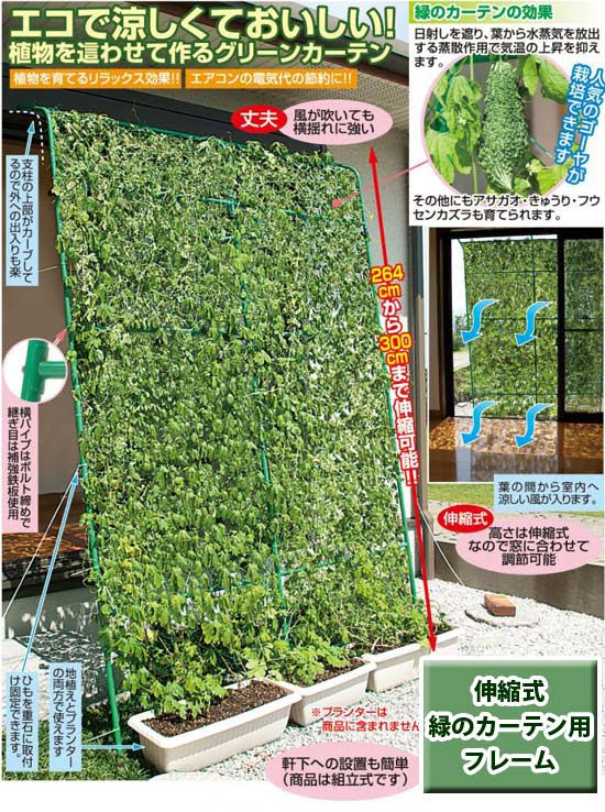 グリーンカーテン用フレーム 幅180cm 高さ264 300cmで調整できる伸縮式 緑のカーテン 2個 の通販 送料無料