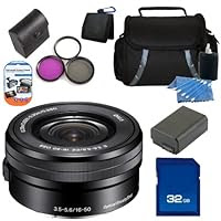 Sony Alpha E-Mount 16-50mm f/3.5-5.6 OSS PZ Lens Kit. Includes: 3 Piece Filter Kit, 32GB Memory Card, Extended Life Replacement Battery, Carrying Case & More for Sony NEX-F3, NEX-3N, NEX-5N, NEX-5R, NEX-6, NEX-7 Digital Camera
