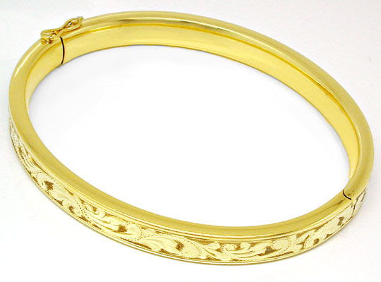 Originalfoto ARMREIF GELBGOLD FLORALE SPITZENGRAVUR 14K LUXUS! NEUW.