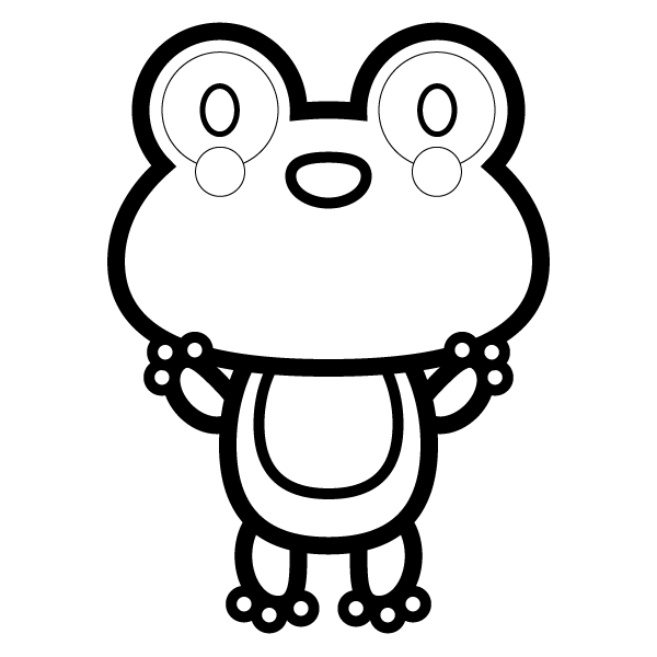 塗り絵に最適な白黒でかわいいカエルの無料イラスト 商用フリー オイデ43