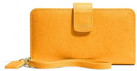 Coach Phone Wallet in Saffiano Leather in Yellow (B4MARIGOLD) | Lyst