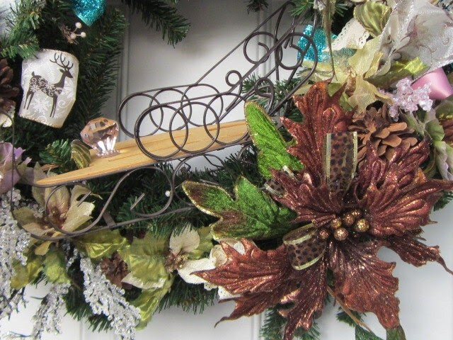 OOAK Painted Saw BlaDe Rose ChriSTmaS SleiGH WInTER HoliDaY WreaTh FanTsy