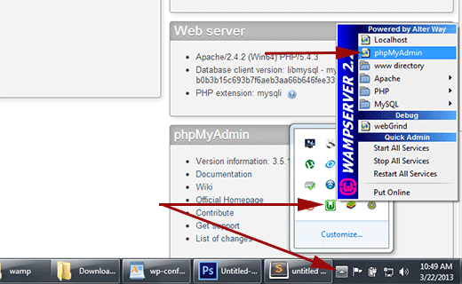 launching phpMyAdmin in Wamp