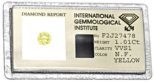 Originalfoto ZITRONEN BRILLIANT FANCY YELLOW IGI VVS