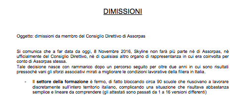 Lettera di dimissioni del consigliere Michele Fazio - ASSORPAS
