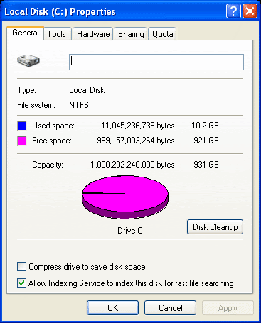 Windows Xp 1 TB hard disk