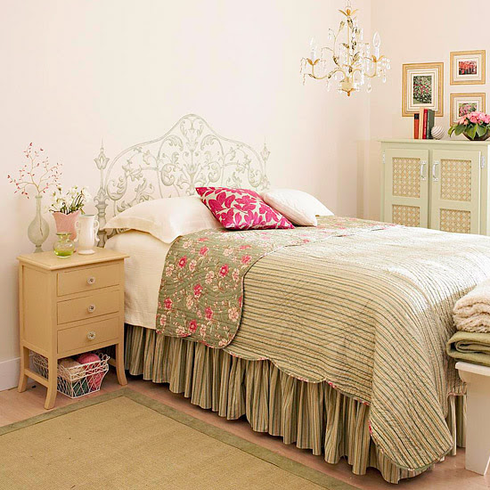 girly bedroom with painted headboard