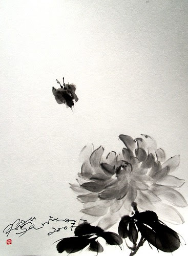 水墨画描き方菊 水墨画 墨絵 嘯氣堂 志村一隆 Sumi E Kazu Shimura