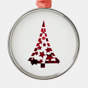Christmas Tree stars n dashes mottled red.png Round Metal Christmas Ornament