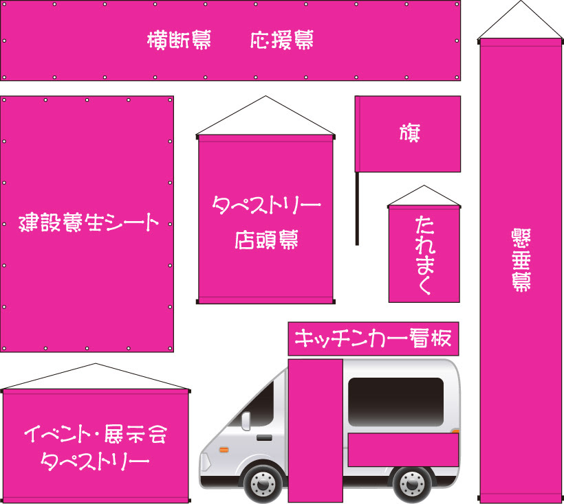 福島県で横断幕 応援幕 キッチンカー用装飾幕 デザイン オリジナル製作