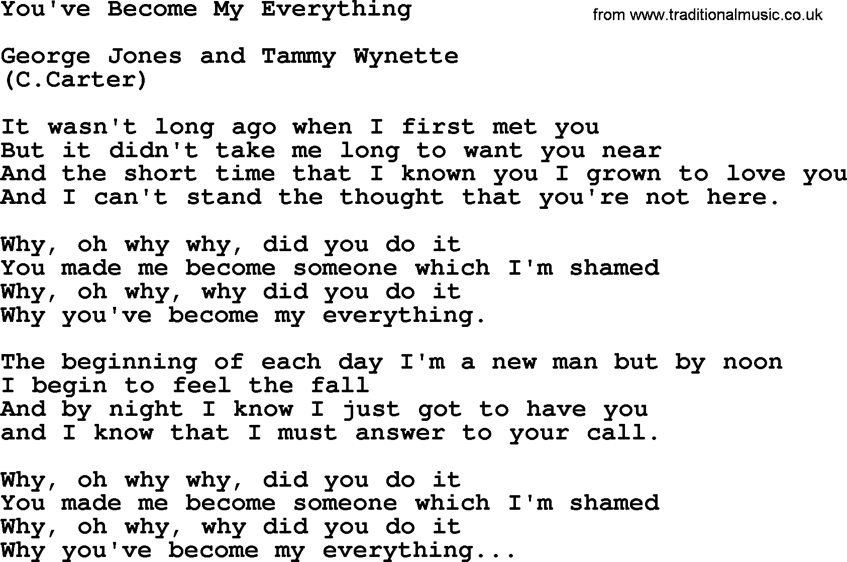 You Ve Become My Everything By George Jones Counrty Song Lyrics