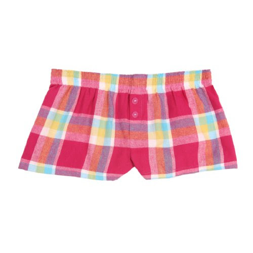 Caribbean Crush Pink and Green Check Plaid Novelty Print Flannel Boxers Girls Mini Itty Bitty Shorts 1