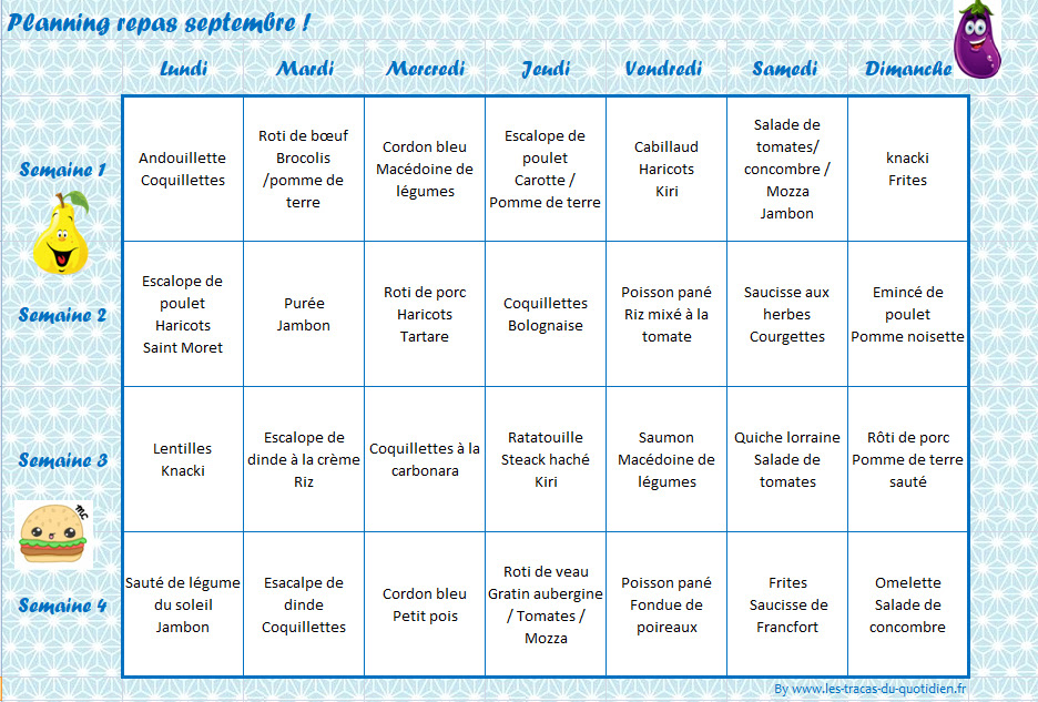 Septembre Menus Pour La Famille Et Adaptes Pour Les Petits