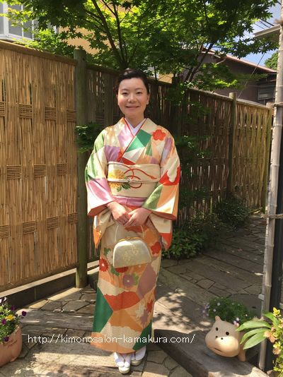 友人の結婚式に参列の着物コーディネート 付下げ訪問着のお着付け 鎌倉出張着付け 着付け教室 たままゆ