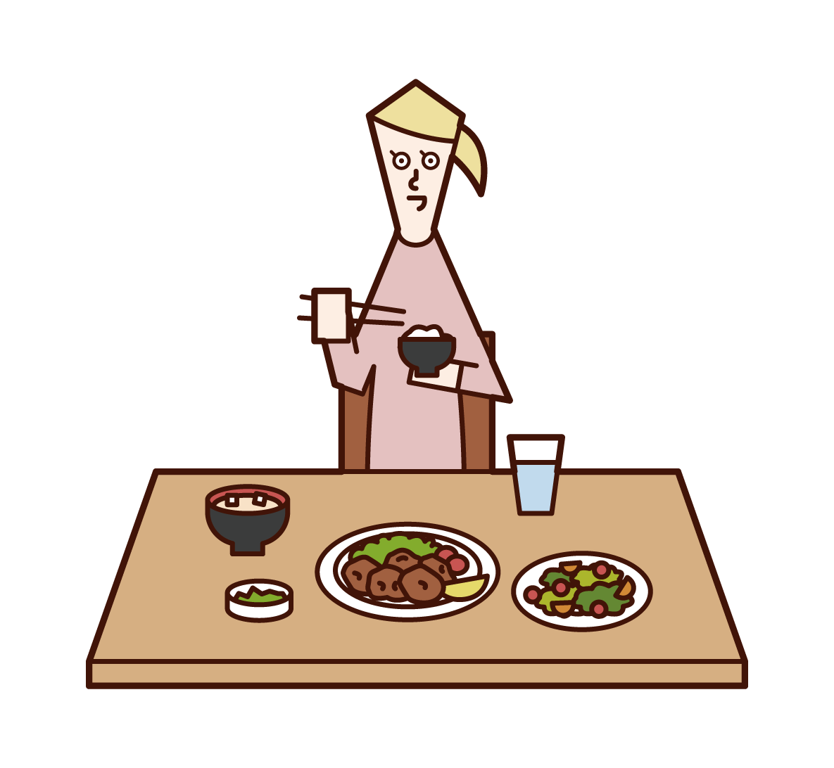 食事をする人 女性 のイラスト フリーイラスト素材 Kukukeke ククケケ