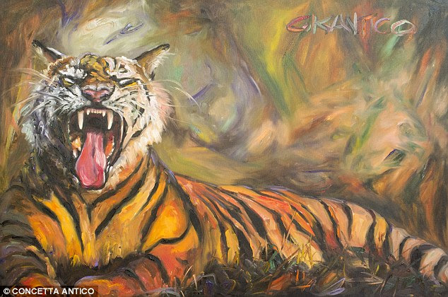 To make the most of her ability to see more colours, Ms Antico paints bright, impressionistic pictures of animals (such as this tiger) and landscapes and also tries to teach other people to see the colours around them in a new way
