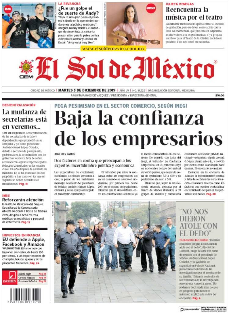 Portada de El Sol de México (México)