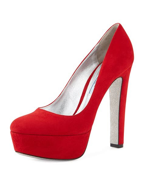 prada suede platform high heel pump  red lyst